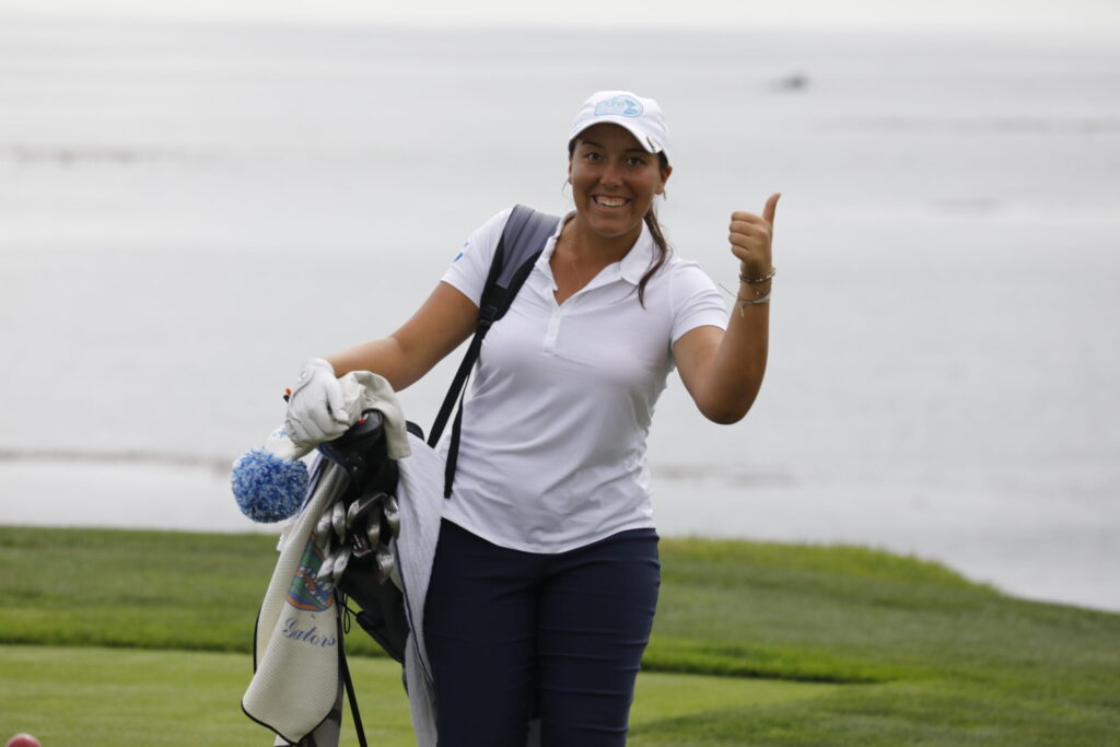 girl having fun on an affordable golf course playing near ocean